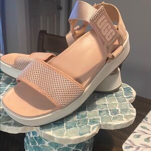 Cream and White Platform Sandals with Perforated Straps
